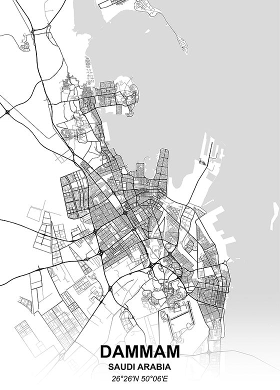 Dammam Saudi Arabia City Map metal poster artwork